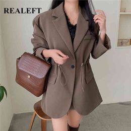 Autumn Winter Elegant Solid Formal Women Blazer Long Sleeve Button Minimalist Turn Down Collar Female Jacket 210428