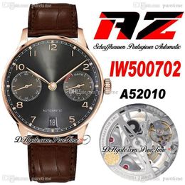 AZF V5 IW50070 Power Reserve A52010 Automatic Mens Watch 42mm Rose Gold Grey Dial Champagne Markers Brown Leather Strap Super Edition Puretime J10