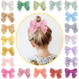 202 2.8" Girls Cotton Hair Bow Hair Clips Lace Embroidery Sailor Bow Barrettes Baby Kids Hairgrips Hair Bows Accessories