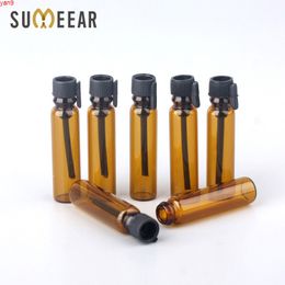 100Pcs/lot 1ml Mini Empty Essential Oils Case Portable Amber Glass Bottle Refillable Perfume Test Tube Sample for Gifthigh qty