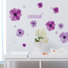 Purple Flowers Wall Sticker Bedroom Living Room Entrance Muursticker Home Decor Stickers Muraux Enfant Art Decals 210420