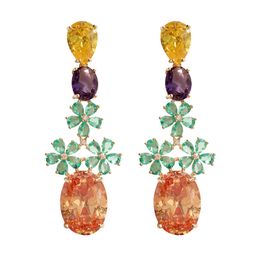 Shining Crystal Flower Dangle Luxury Jewellery 2021 Trend Brand Jewellery Cubic Zirconia Statement Bohemian Earrings