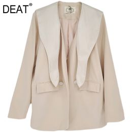 summer women clothes collar spliced patchwork biege color single breasted loose fits fashion female blazer Top WP92112L 210421