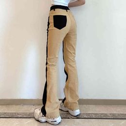 Black Khaki Patched Y2K Flare Jeans For Girls Female Fashion Skinny Women's Vintage Denim Pants High Waist Trouser Harajuku 210415