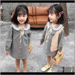 Girls Baby Girl Plaid Turn Down Collar Princess College Style Korean Childrens Long Sleeve Upysn Dresses Tblou
