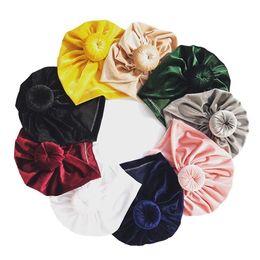 2022 new 11Colors Velvet Kid Newborn Baby Girls Hat Baby Indian Twist Knot Bonnet Chemo Turban Cap Beanie Hat Head Scarf Wrap Solid