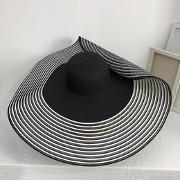 2022 сшитые на заказ шляпы
 Индивидуальные черные белые шить 25см негабаритная соломенная шляпа женский летний приморский отдых Po пляж солнцезащитные шляпы для женщин винтаж широкий краев