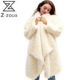 Women Fur Coat Irregular Vintage White Winter Casual Asymmetry Long Faux s Fashion Jacket 210513