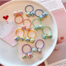 10pcs/bag Fresh Print Ball Children's Elastic Hair Bands Girls Daisy Hair Ties Ropes Stripe Ponytail Holder Kids Ornaments