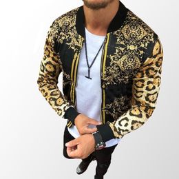 zipper coat jacket slim fit Leopard Print Bomber Jacket round neck casual jackets men outwear