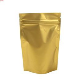 12x18cm(4.75x7in) Matte Gold Metallice Mylar Foil Reclosable Zipper Top Packing Stand Up Storage Bag With Zip Lock 100pcsgoods