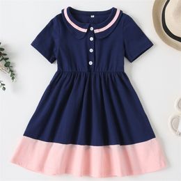 Dress Summer es Girl Clothing Children's es Blue Short Sleeve Student Kids es For Girls 210528