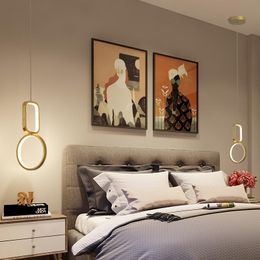 Pendant Lamps Led Chandelier Nordic Post-modern Style Bedroom Bedside Wrought Iron Round Lamp Creative ChandelierPendant