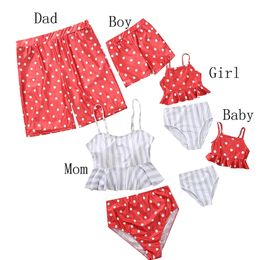 Matching Swimwear Family Look Mother Daughter Swimsuits Dots Mommy And Me Bathing Suit Clothes Father Son Beach Shorts 210417