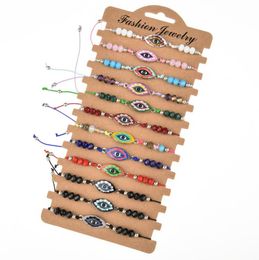 12pcs/Sets Evil Eye Braided Bracelet for Women Child Crystal Beads Enamel Multi Adjustable Rope Chain Yoga Anklet Jewellery