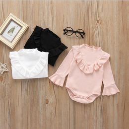 Baby Girl Clothes Flare Sleeve Toddler Rompers Solid Infant Girls Jumpsuits Designer Newborn Climbing Clothes Baby Clothing 3 Colours DW4505