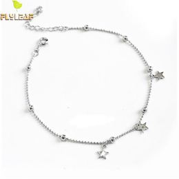 Flyleaf Star Beads Chain Leg Fine Jewellery Real 925 Sterling Silver Anklet For Women Fashion Anklets On Foot Bracelet Enkelbandje