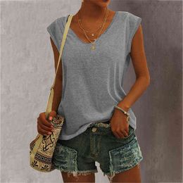 V-neck Plus Size New Solid Colour Women Top Casual Sexy Camisole Tanks TopSimple Loose Sleeveless T-shirts New Vest Ropa Mujer G220228