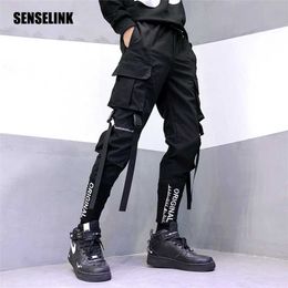 Men's Cargo Pants Hip-Hop Multi-Pocket Jogger Black Streetwear Ribbons Fashion Sweatpants Men's Harem Casual Pants 210930