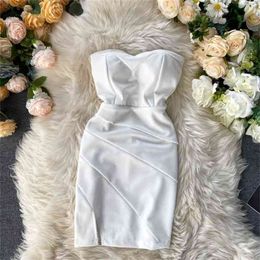 Women's Nightclub Style Sexy Tube Dress Mini Folds Slim Slimming Split Ends Female Party Vestidos LL1000 210507