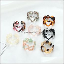 Band Rings Jewellery Fashion Leopard Print Resin Acrylic Hollow Heart Chain Ring For Women Colourf Geometric Gifts C3 Drop Delivery 2021 Lsnyo