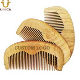 MOQ 50 pcs Amazon Newest Premium Hair Comb Customized LOGO Natural Green Sandalwood Wooden Beard Combs for High-End Customers