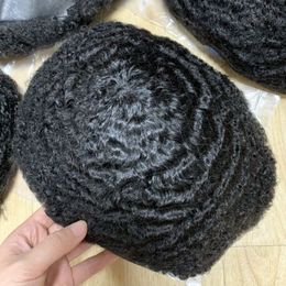 Afro Kinky Curl Full Lace Toupee Brazilian Virgin Human Hair Replacement 4mm/6mm/8mm/10mm/12mm/15mm Full PU Unit for Black Men Fast Express Delivery