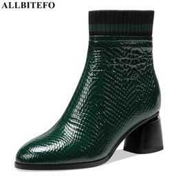 ALLBITEFO arrival natural genuine leather women boots winter women heels shoes fashion leisure ankle boots motocycle boots 210611