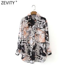 Women Vintage Abstract Ink Printing Casual Breasted Shirt Female Pockets Patch Blouse Roupas Chic Chemise Tops LS9063 210420