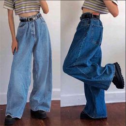 Korean Style Women Jeans Denim Boot Cut Wide Leg Jean Boots Fashion Loose Long Length Streetwear Female Pants Casual Solid 210922