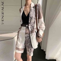 Tide Fashion Print Pattern Hit Colour 2 Piece Set Woemn's Clothes Spring Summer Zipper Shohrt Pant Female 210427