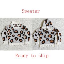 New Cute Fashion Hooded Warm Leopard Sweater Baby Kid Boutique Wholesale Clothes Fall Winter Boy Girl Top matching Children Wear Y1024