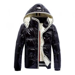 Forever classic Fashion hooded Detachable hat Men's winter down jacket Long sleeve Keep warm Shiny fabric Black and blue 211110