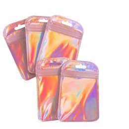 8 Sizes Rose Rainbow Packing Bag Translucent Self Seal Bags Iridescent Laser Zipper Bags for Jewelry Earring 50Pcs/Lot