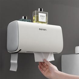 Waterproof Toilet Paper Holder Wall Mount Hygienic Dispenser for Bathroom Multifunction Storage Tissue Box 210423