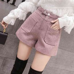 High Waist Shorts Autumn Winter Fashion Women Casual Harajuku Pink Black Apricot Pockets 210429