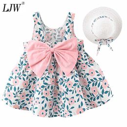 Girls Summer New Sling Dress +Hat Baby Girls Birthday Party Princess Dress Cute Strawberry Sleeveless Dress 0-3Y Q0716