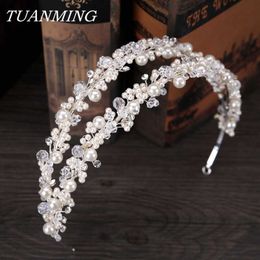 White Pearl Crystal Bridal Hairbands Tiaras Wedding Crown Headband For Bride Hair Jewelry Wedding Accessories Hair Wear X0625