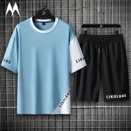 Men's Tracksuit Sets 2021 New Summer Solid Colour Sweat Suits Fashion Patchwork Short Sleeved Shorts Set Men Summer Sportwear X0610