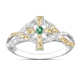 wedding day gifts for bride NZ - Cluster Rings 925 Sterling Silver Creative Cross Two-color Ring Bride Wedding Green Engagement Accessories Valentine's Day Jewelry Gift