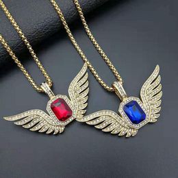 Pendant Necklaces Hip Hop Gold Color Neckaces Cubic Zirconia Paved Bling Iced Out Angel Wing Pendants Necklace For Men Rapper Jewelry