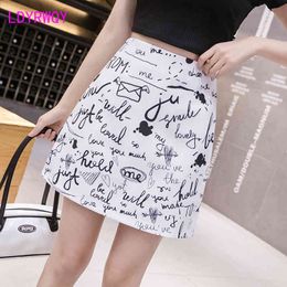 LDYRWQY 2021 summer new Korean version of the printed fashion sexy slim temperament ladies skirt Polyester X0428