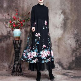 Casual Dresses Autumn/Winter Sweet Girl French Woman Sexy Renaissance Retro Long Dress Harajuku Lace Mesh Stitching Offiec Lady Sweater