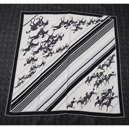 black white 100% Natural Mulberry* 90*90cm Designer Silk Scarf Hand Rolled Edges foulard en soie luxe