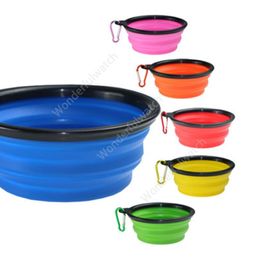 Pet Dog Bowls Silicone Puppy Collapsible Bowl Pet Feeding Bowls with Climbing Buckle Travel Portable Dog Food Container sea shipping DAW278