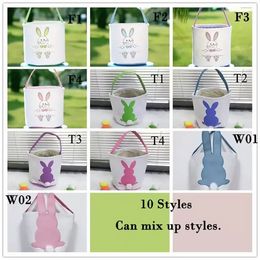DHL Easter Egg Storage Basket Canvas Bunny Ear Bucket Creative Easter Gift Bag With Rabbit Tail Decoration 8 Styles CG001