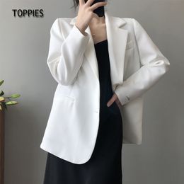 Toppies White Blazer Jacket Women's Spring New Korean Office Ladies Suit Jacket Back Split 210412