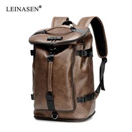 Fashion Waterproof backpack Men Backpack Leather Bookbags Mens PU School Bags Male Functional bags big capacity Men Bag 210929