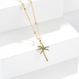 Pendant Necklaces Real Gold Plated Coconut Trees For Women With Colourful CZ Goblet Charm Chain Birthday Gifts Trendy Jewellery