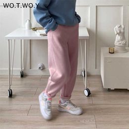 WOTWOY Autumn Winter Thick Fleece Sweatpants Women Drawstring High Waist Flocking Trousers Female Casual Solid Warm Pants 211105